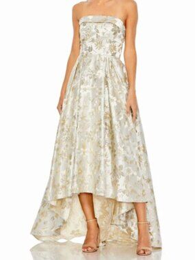 Mac Duggal Brocade Strapless Dress Floral High Low Gown w/ pockets 8 NWT